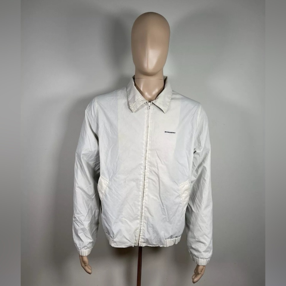 Burberry London Jacket Off White Beige Embroidered Logo Full Zip Men’s Size S